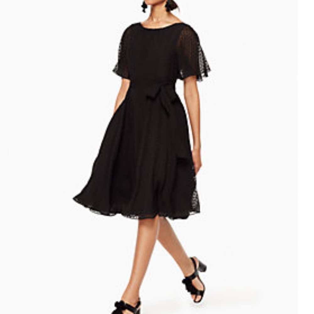 Kate Spade black clipped dot chiffon midi dress size 4